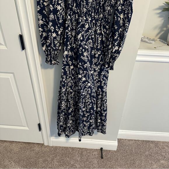 Anthropologie Moon River Navy Blue Smocked Cotton Floral Maxi Dress Small - Picture 6 of 12